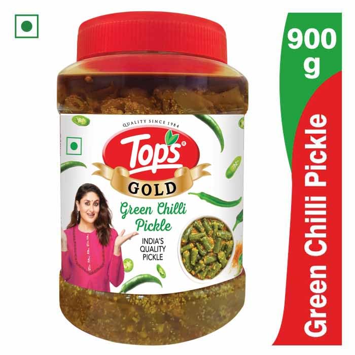 TOPS Green Chilli Pickle - 900 gm | Trans Fat-Free, Mustard Oil