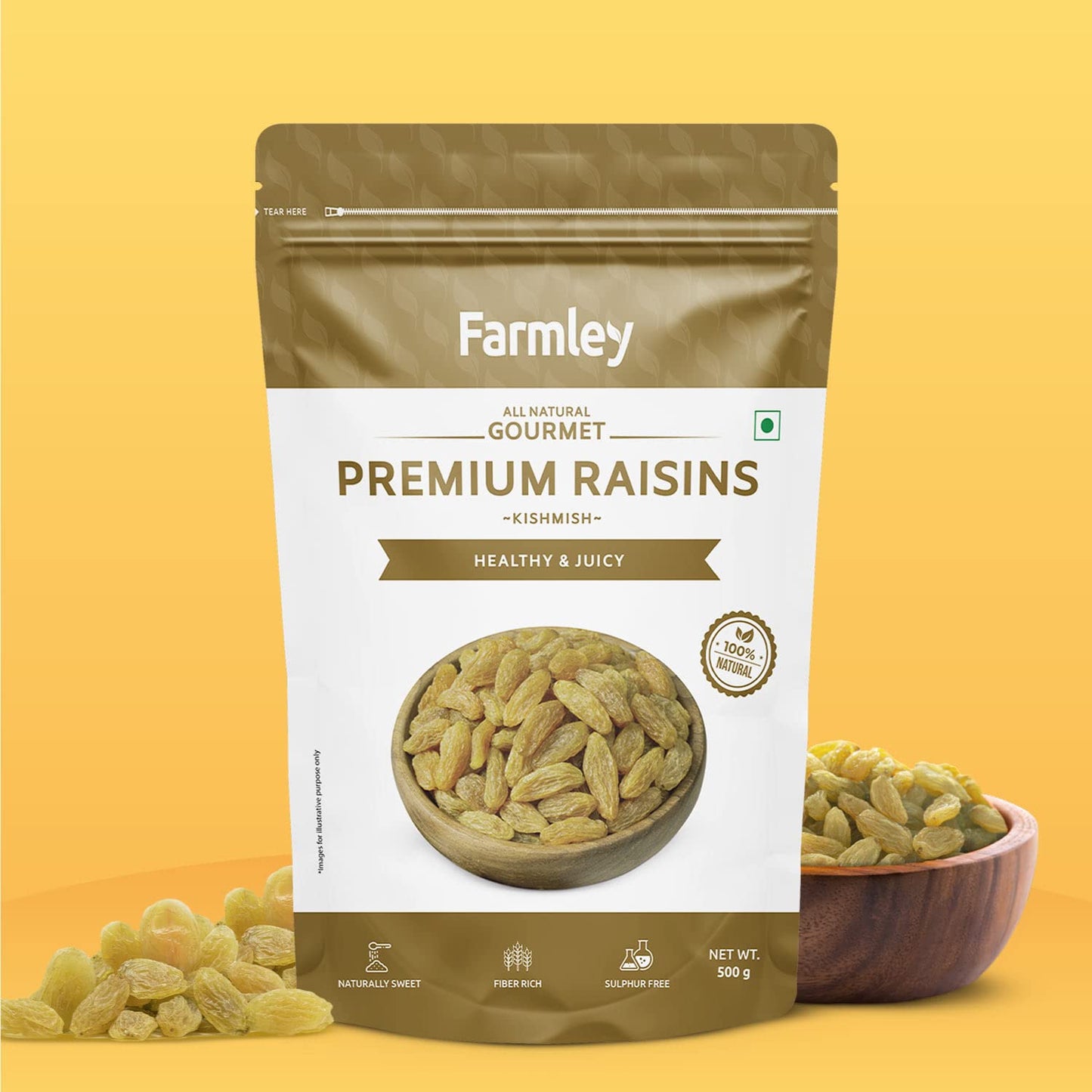 Farmley Seedless Raisins 500g - Dried Fruits, Low Sodium, Rich in Potassium