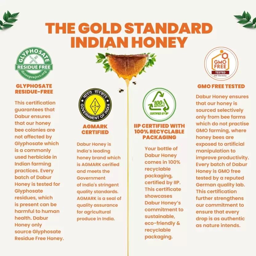 Dabur Honey - Pure Honey, 500g Bottle for Immunity & Weight Management