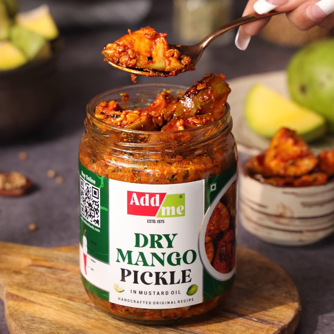 Add Me Dry Mango Pickle 500gm - Less Oil, Glass Jar