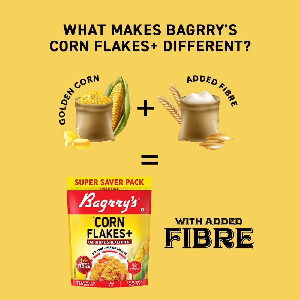 Bagrry’s Corn Flakes Plus - 99% Fat Free Breakfast Cereal, 500g