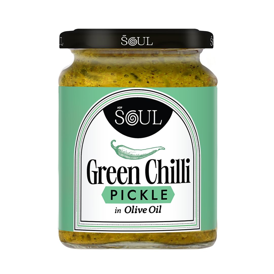 ADF Soul’s Green Chilli Pickle in Olive Oil - 265g, Spicy & Flavorful