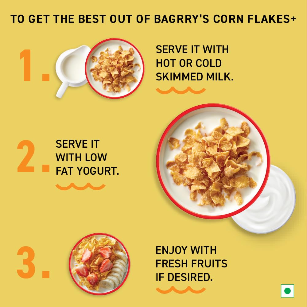 Bagrry’s Corn Flakes Plus - 99% Fat Free Breakfast Cereal, 500g