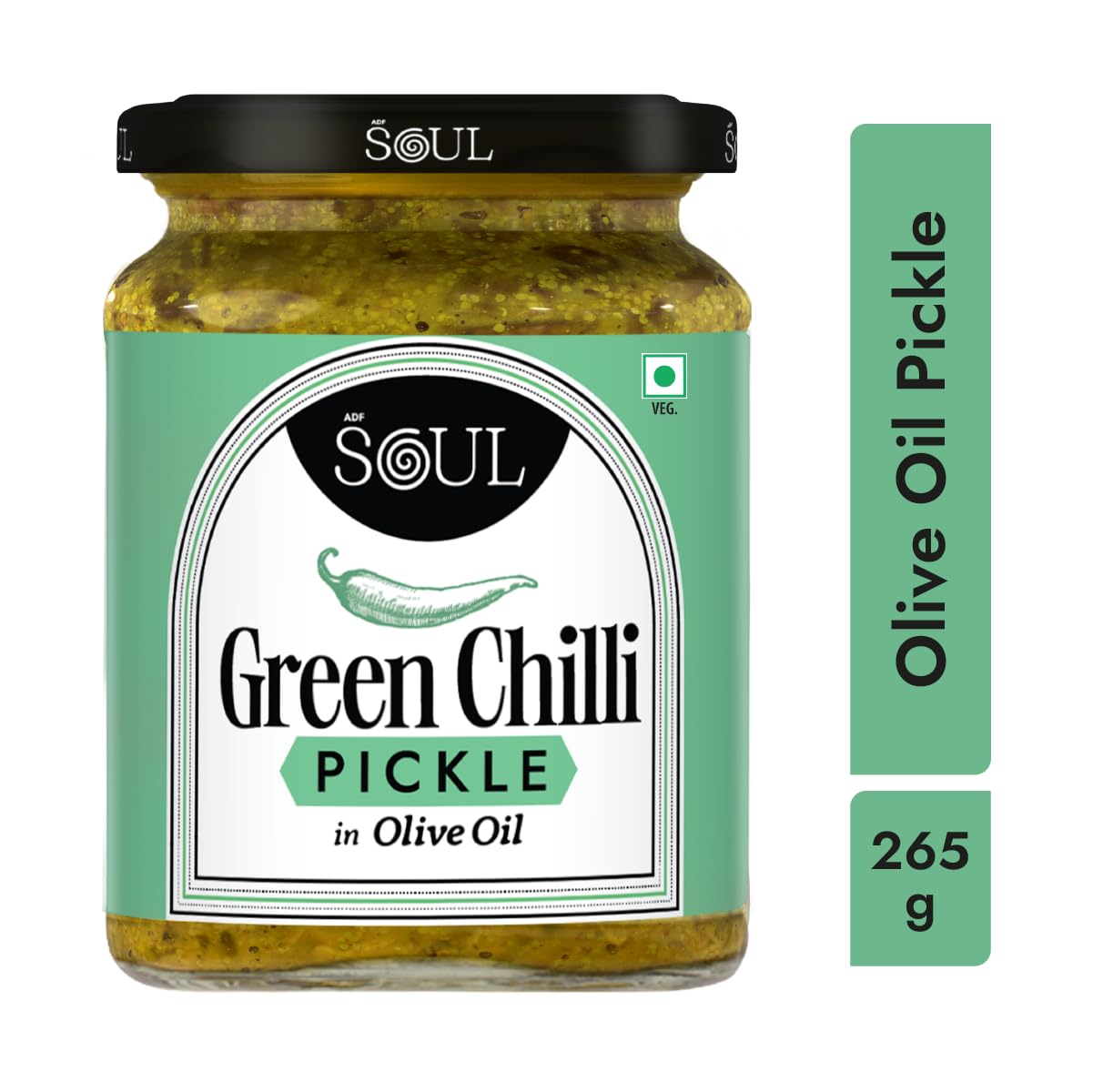 ADF Soul’s Green Chilli Pickle in Olive Oil - 265g, Spicy & Flavorful