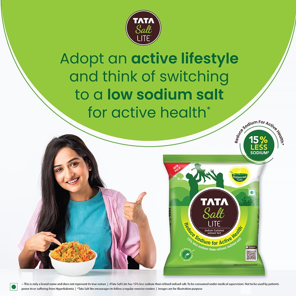 Tata Salt Lite, Low Sodium Iodized Salt, 1kg Pack