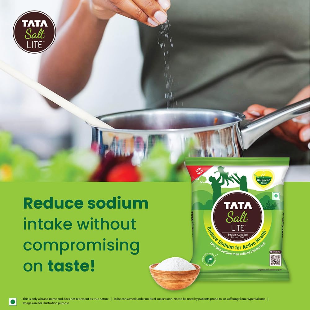 Tata Salt Lite, Low Sodium Iodized Salt, 1kg Pack