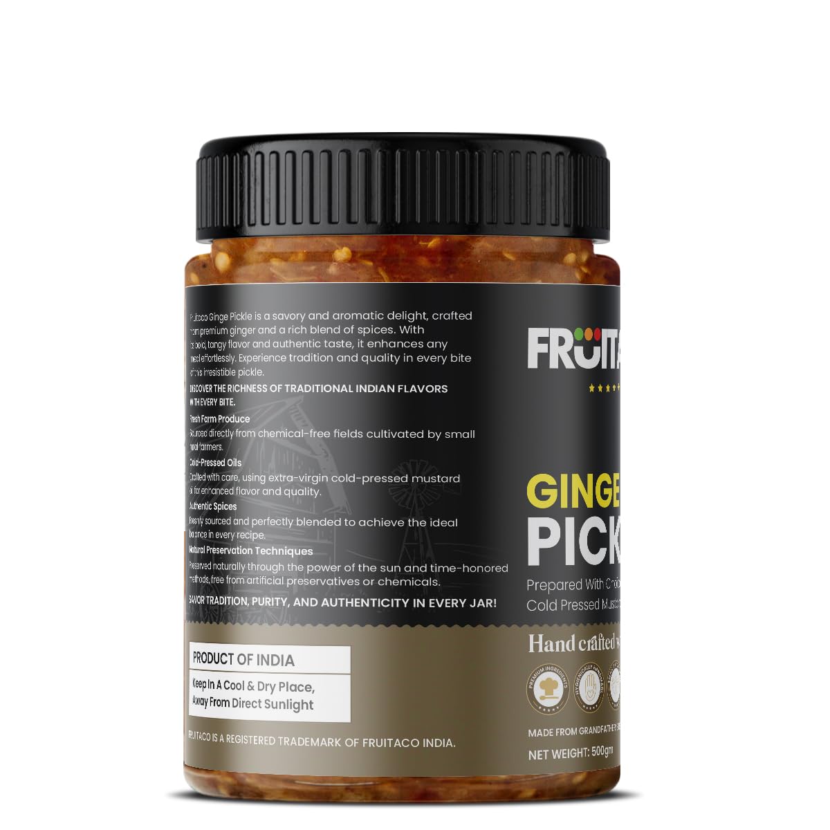 Fruitaco Ginger Pickle - 500 Gm Spicy Indian Pickle