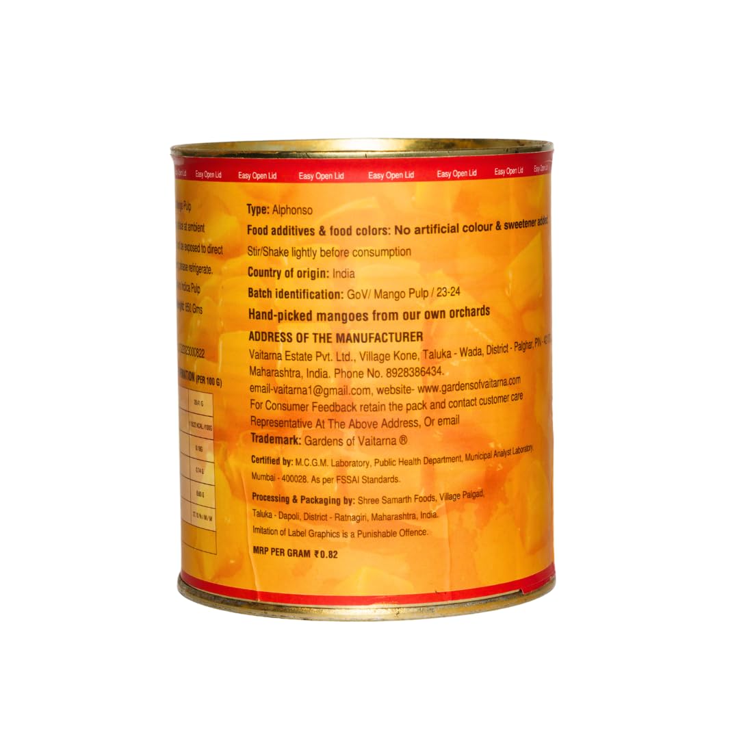 Gardens of Vaitarna Alphonso Mango Pulp - 400g | Unsweetened, Non-GMO, No Preservatives