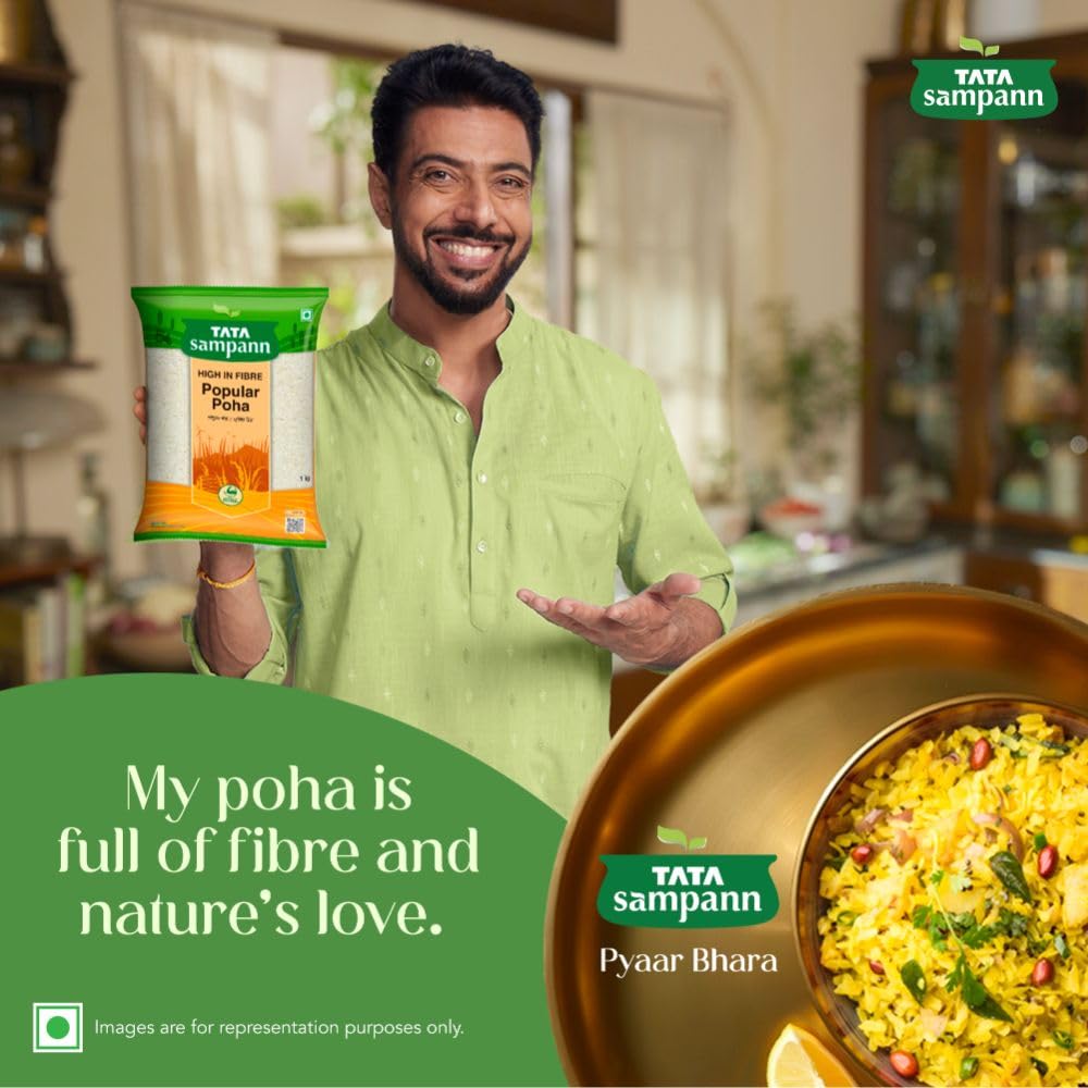 Tata Sampann Popular Poha, Thick, 1kg - High in Fibre & Protein