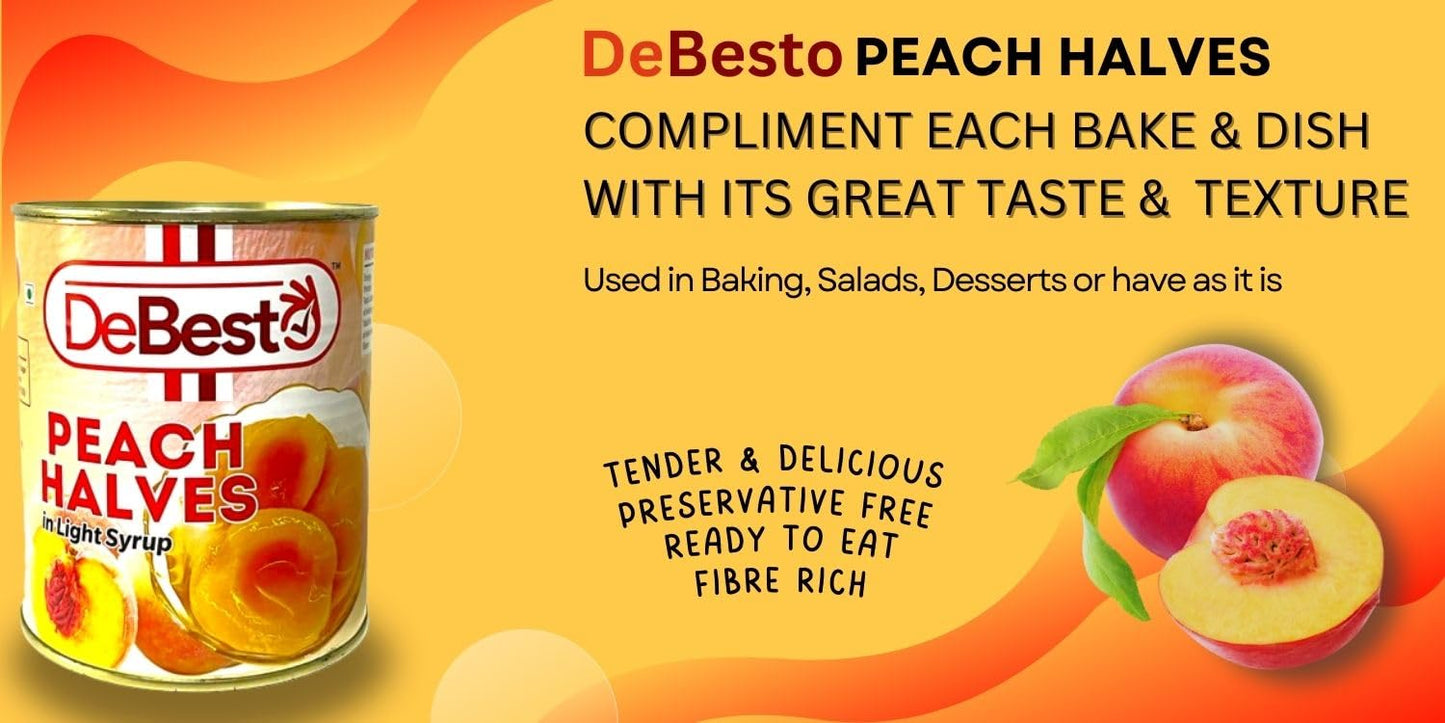 De Besto Canned Peach Halves 800g in Light Syrup - Versatile for Desserts & Salads