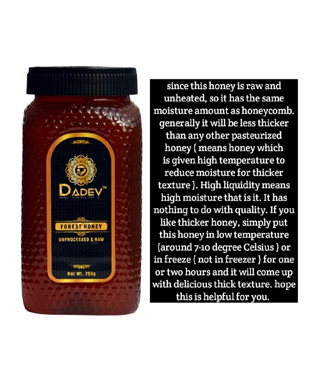 DADEV Raw Honey - 750gm Unprocessed Organic Honey with High Pollen Counts