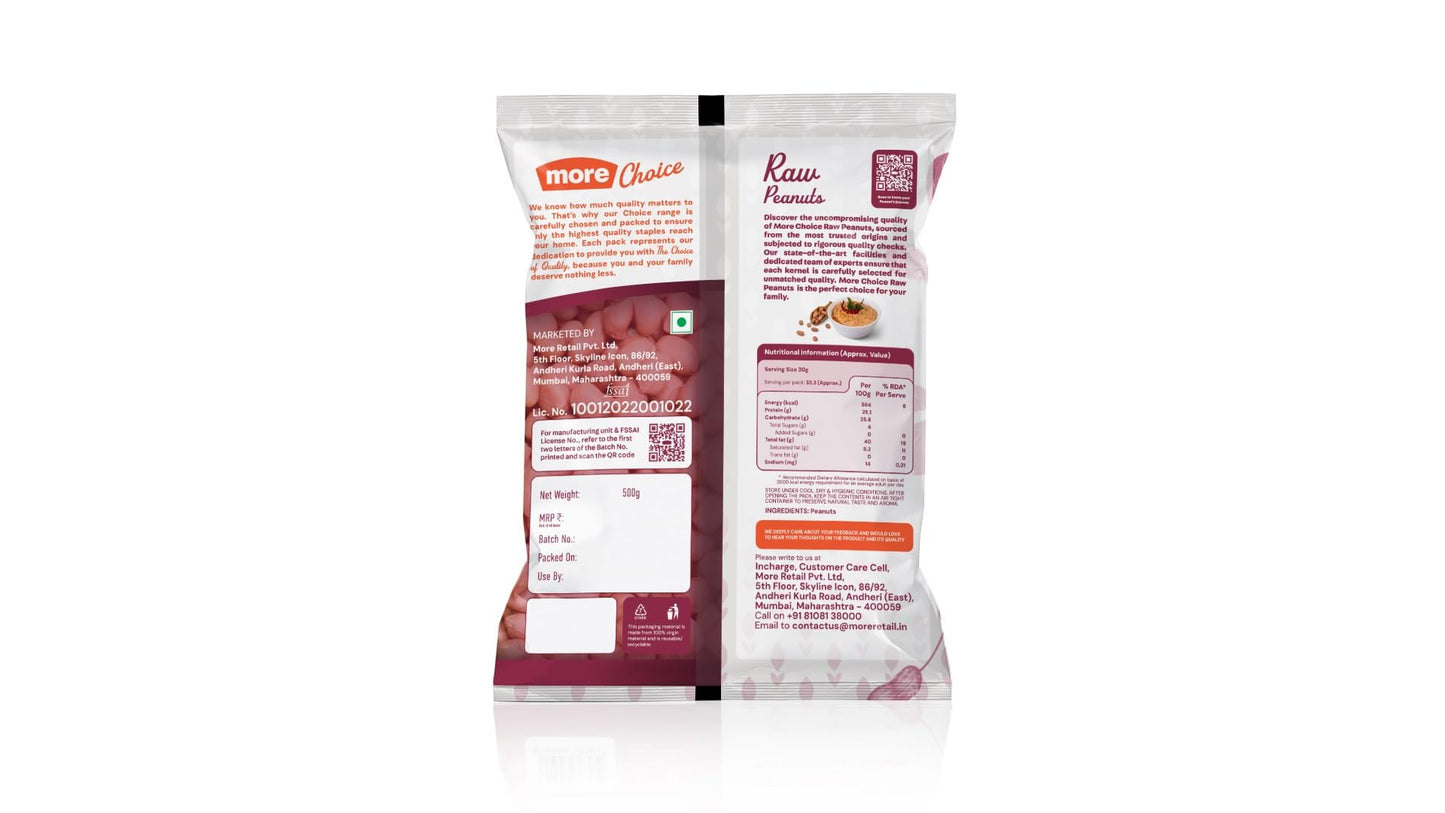 More Raw Peanuts, 500g Pouch - Rich in Fiber and Antioxidants