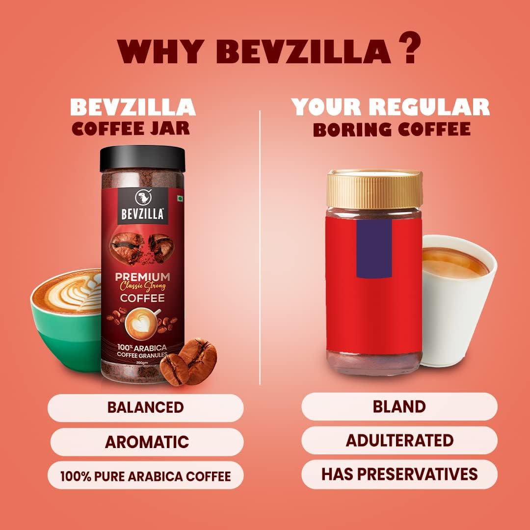 Bevzilla Arabica Instant Coffee Powder 200g | Makes 100 Cups | Ideal for Espresso & Latte
