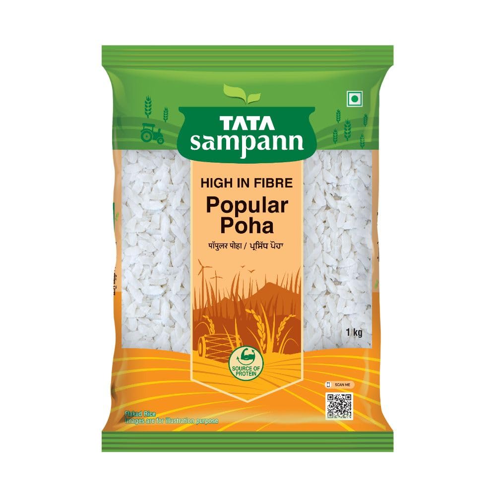 Tata Sampann Popular Poha, Thick, 1kg - High in Fibre & Protein