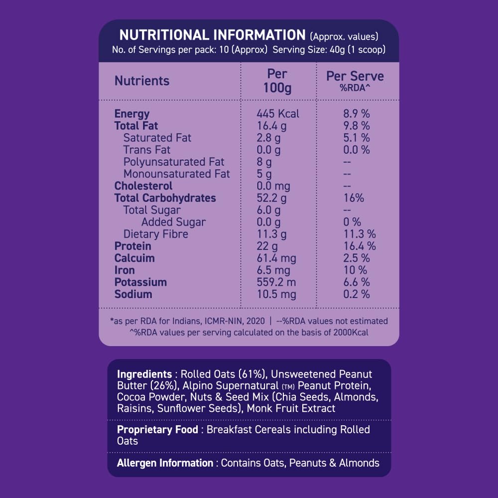 ALPINO Rolled Oats Chocolate 1kg – 22% Protein, No Added Sugar & Salt