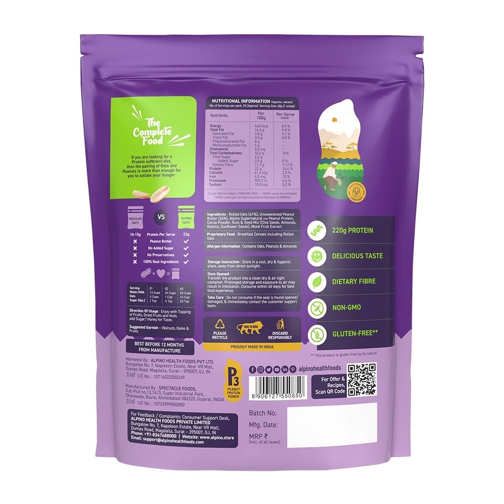 ALPINO Rolled Oats Chocolate 1kg – 22% Protein, No Added Sugar & Salt