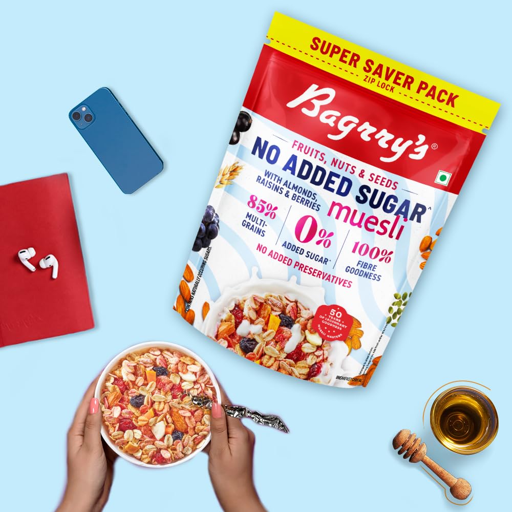 Bagrry’s No Added Sugar Muesli – 700g | Whole Grain Breakfast Cereal with Fruits, Nuts & Seeds