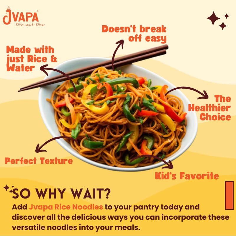 Jvapa Rice Noodles 400 Grams - Gluten Free Pasta, Cholesterol Free