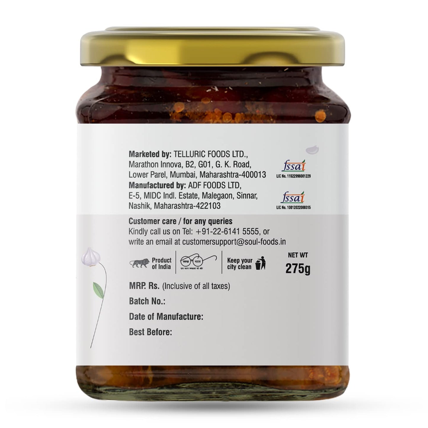 ADF Soul Garlic Pickle in Olive Oil | 275g | Bold Flavor & Freshness