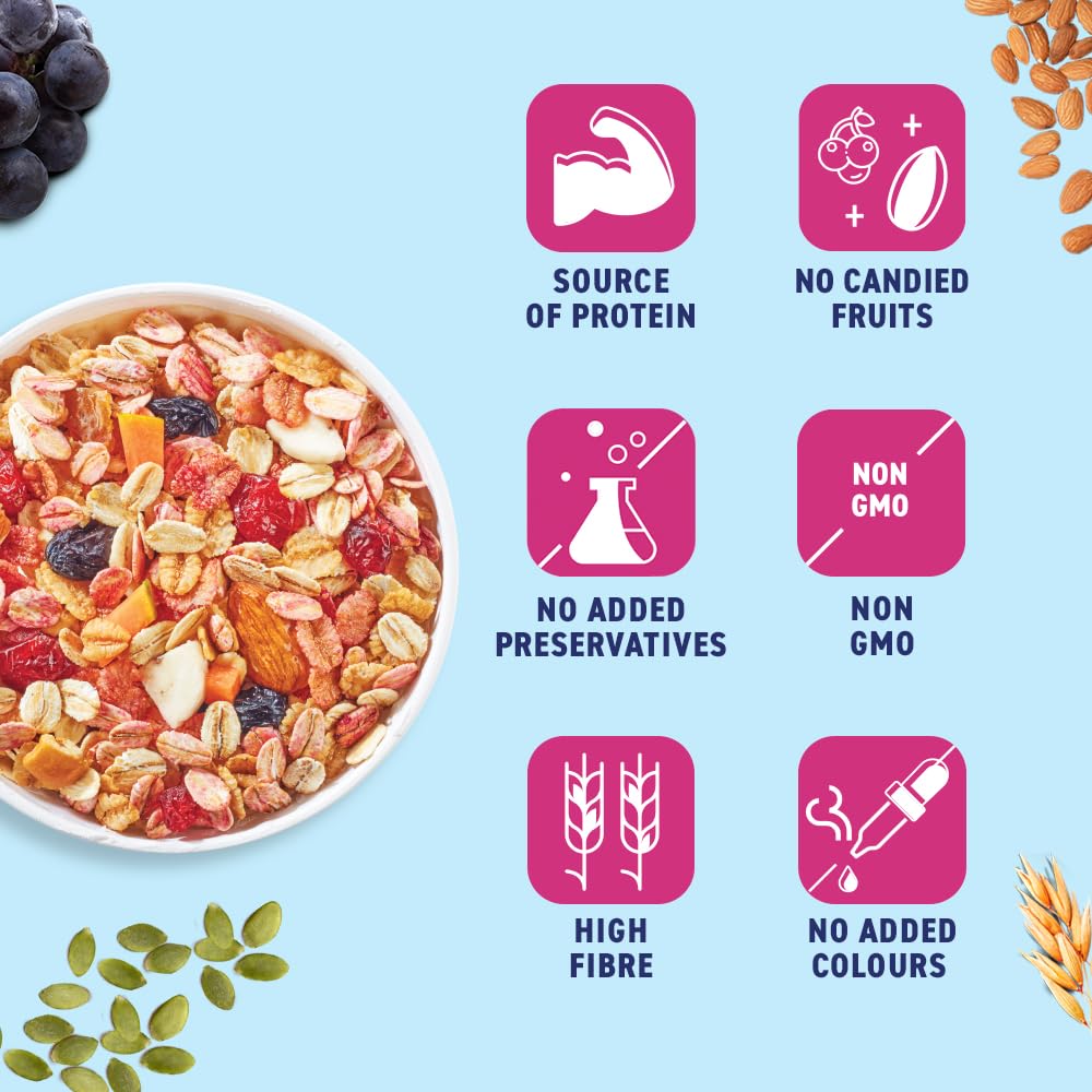 Bagrry’s No Added Sugar Muesli – 700g | Whole Grain Breakfast Cereal with Fruits, Nuts & Seeds