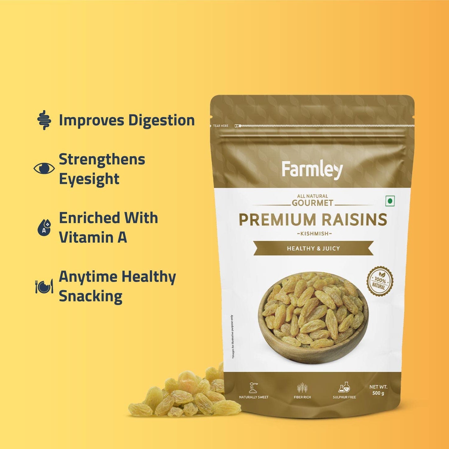 Farmley Seedless Raisins 500g - Dried Fruits, Low Sodium, Rich in Potassium