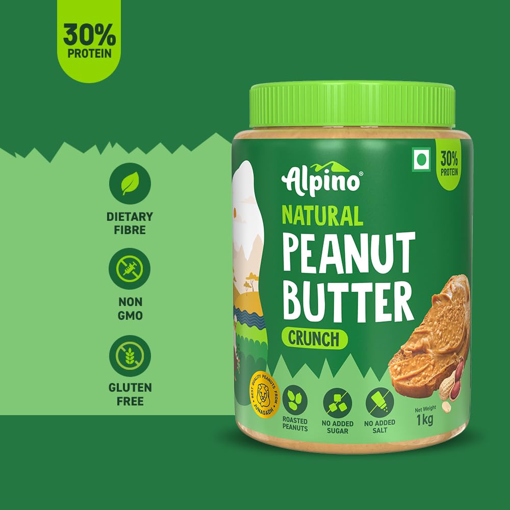 ALPINO Peanut Butter Crunch 1kg - 100% Roasted Peanuts, Vegan, Gluten-Free