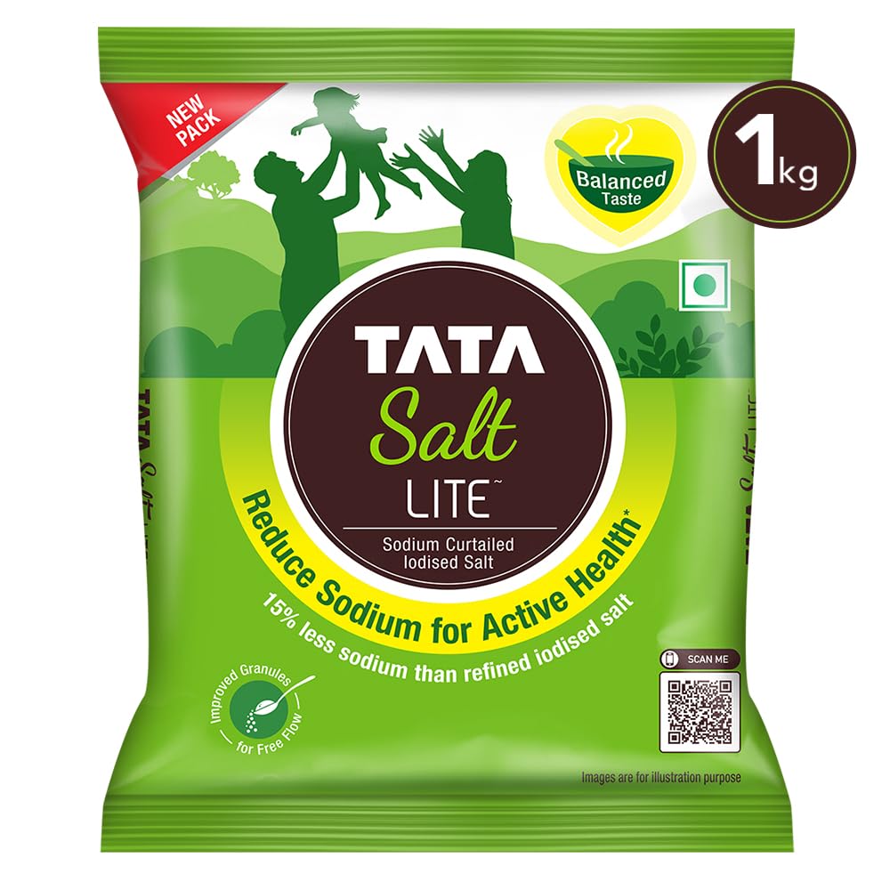 Tata Salt Lite, Low Sodium Iodized Salt, 1kg Pack
