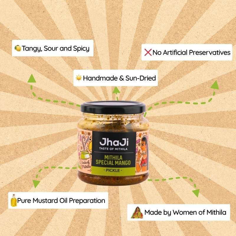 JhaJi Mithila Special Mango Pickle 250g | Bihari Style Aam Ka Achaar | Sun-Dried & Tangy