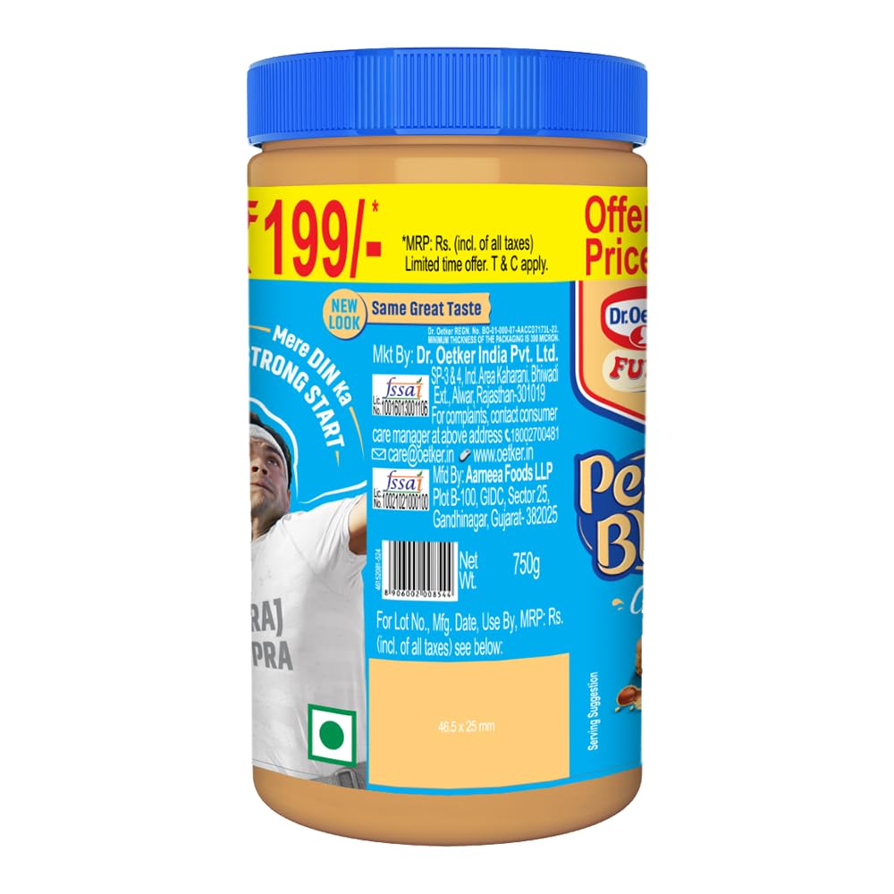 Dr. Oetker FunFoods Crunchy Peanut Butter, 750g | 91% Roasted Peanuts | 25% Protein | Plant-Based Spread