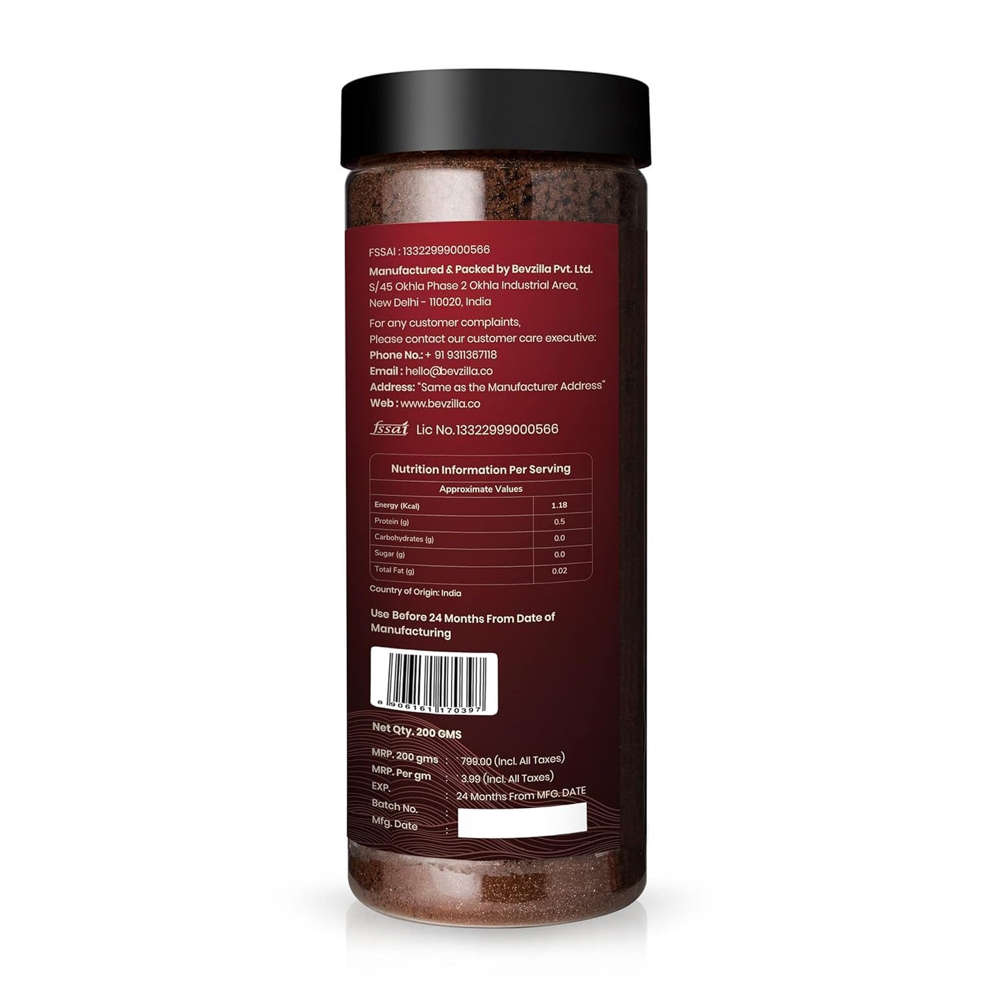 Bevzilla Arabica Instant Coffee Powder 200g | Makes 100 Cups | Ideal for Espresso & Latte