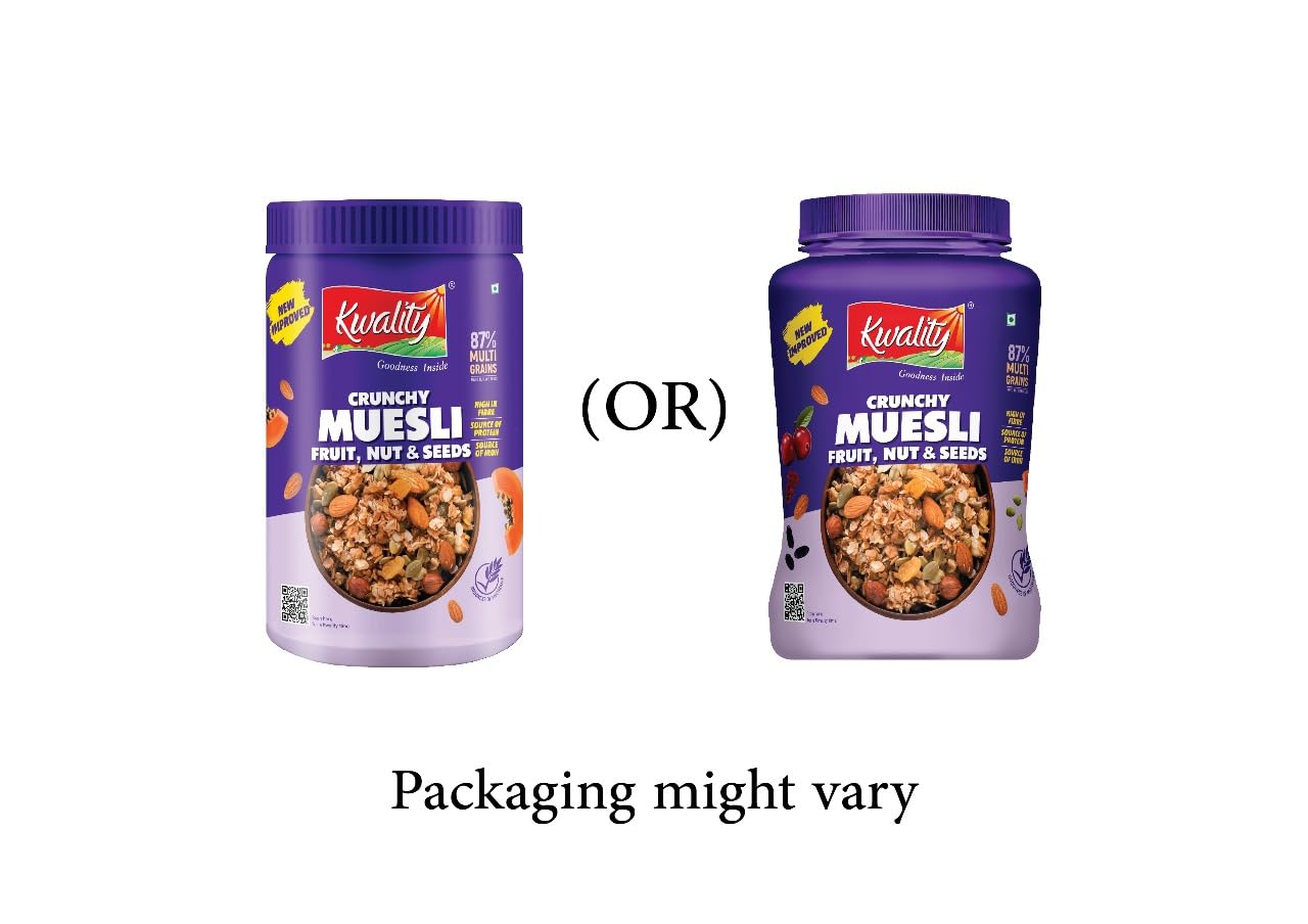 KWALITY Muesli Fruit, Nut & Seeds 900g Jar - 87% Multigrain, No Maida, High in Fiber & Protein