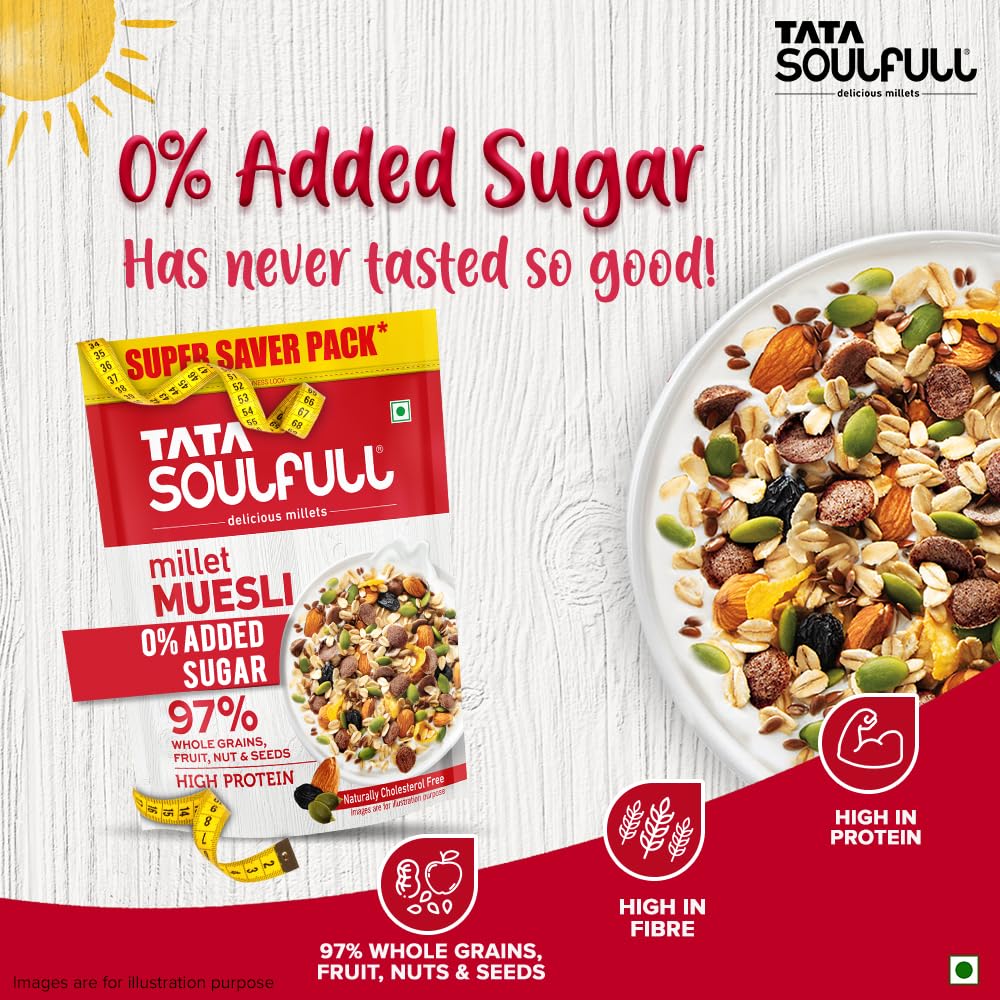 Tata Soulfull Millet Muesli 700g - 0% Added Sugar, High in Fibre