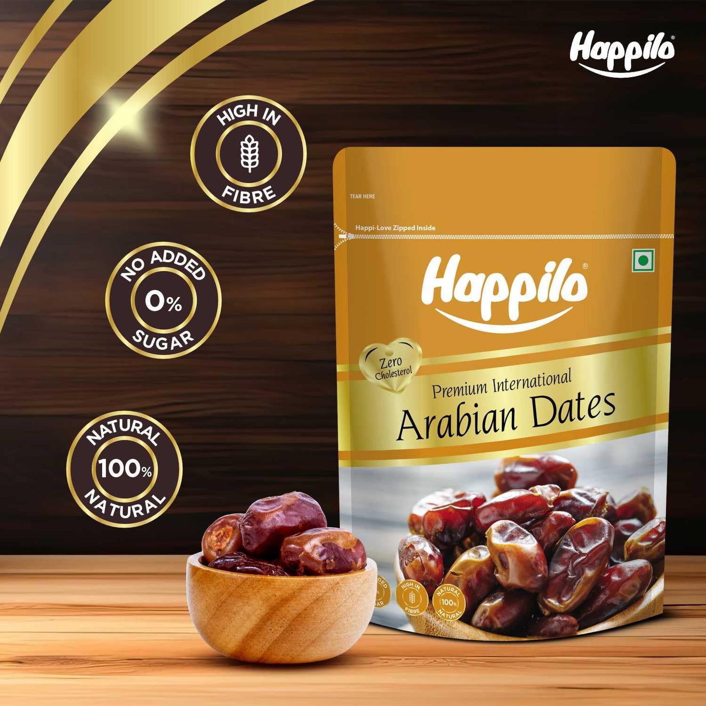 Happilo Dried Arabian Dates Pouch, 500 g | No Added Sugar | Gluten Free