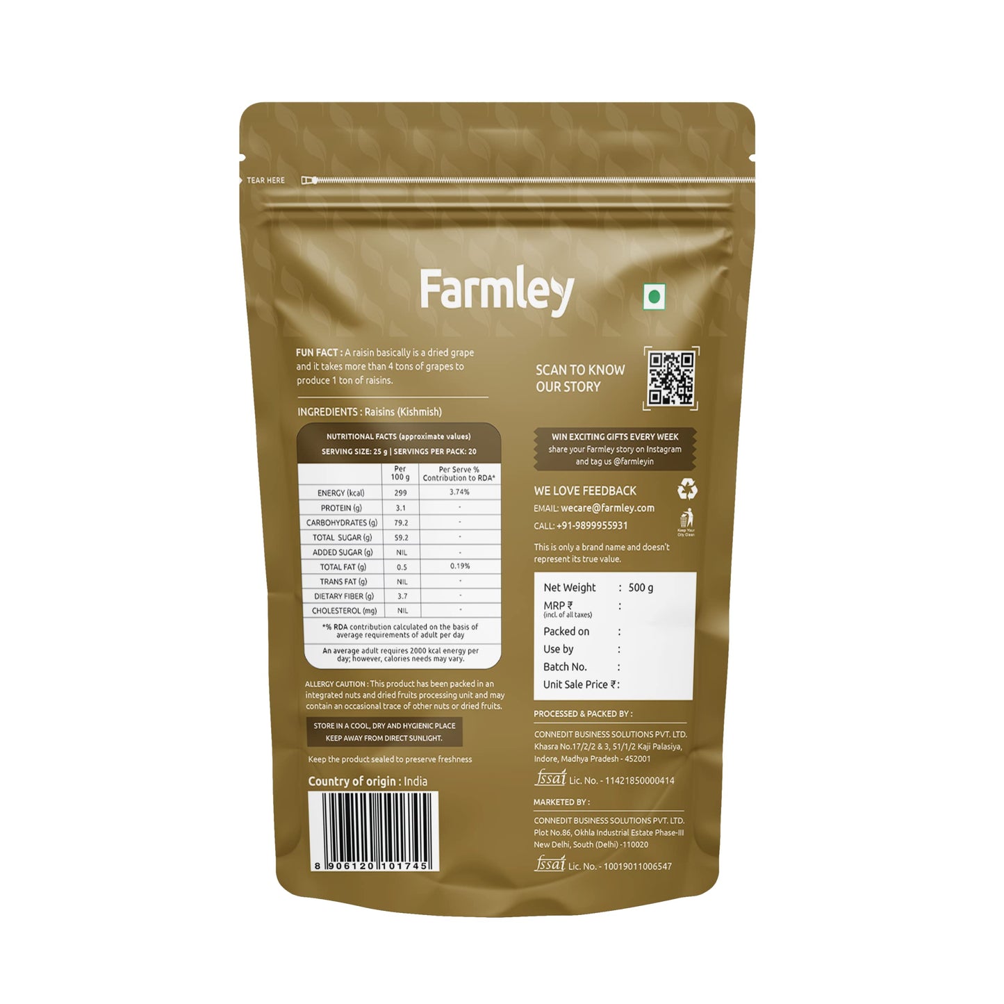 Farmley Seedless Raisins 500g - Dried Fruits, Low Sodium, Rich in Potassium