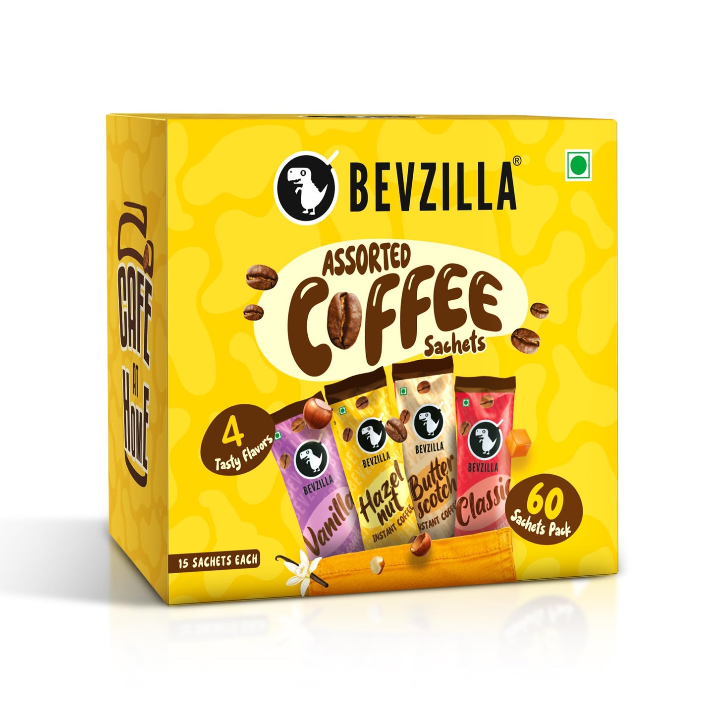 Bevzilla Instant Coffee Powder Sachets - 60 Pouches, 4 Flavours, Arabica