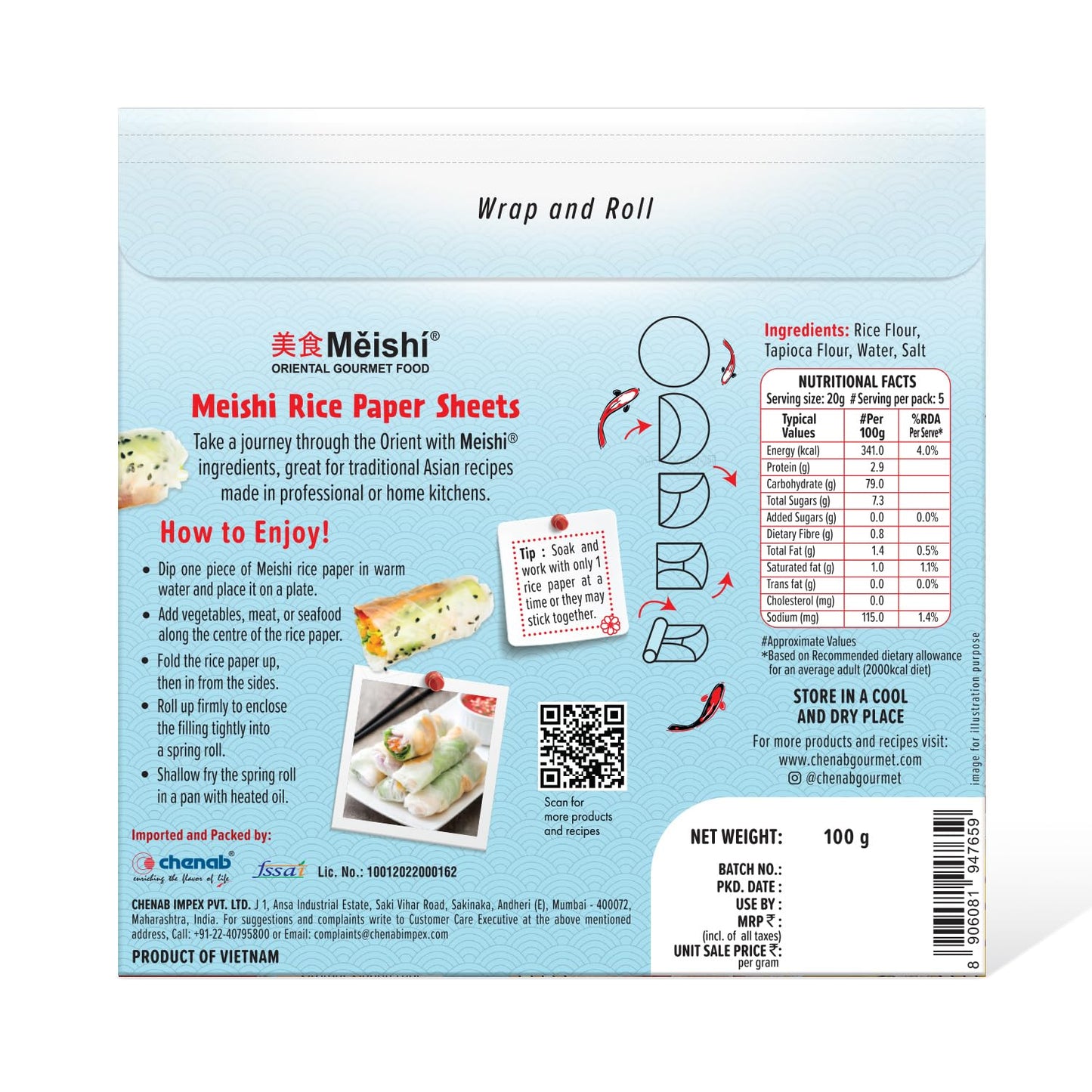 Meishi Gluten Free Spring Rice Paper Roll | 100g | 22 cm | Edible Sheets