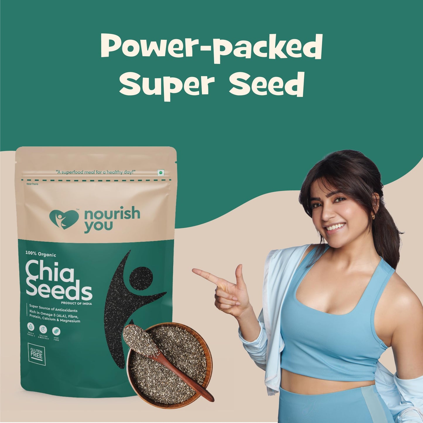 Nourish You Chia Seeds 500g - Rich in Omega-3 & Fiber, Low Sodium