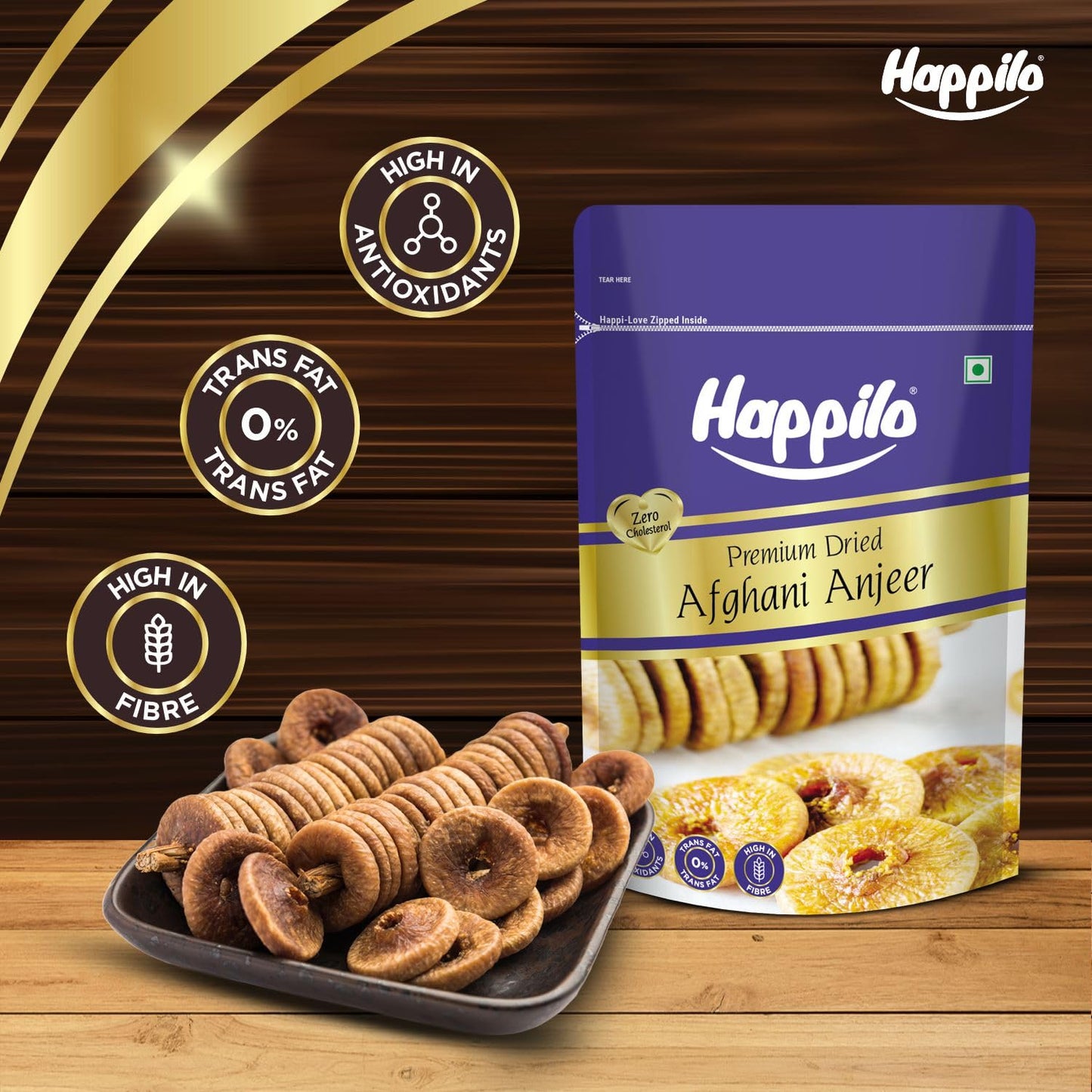 Happilo Dried Afghani Anjeer 200g | Low Sodium, Vegan Snack