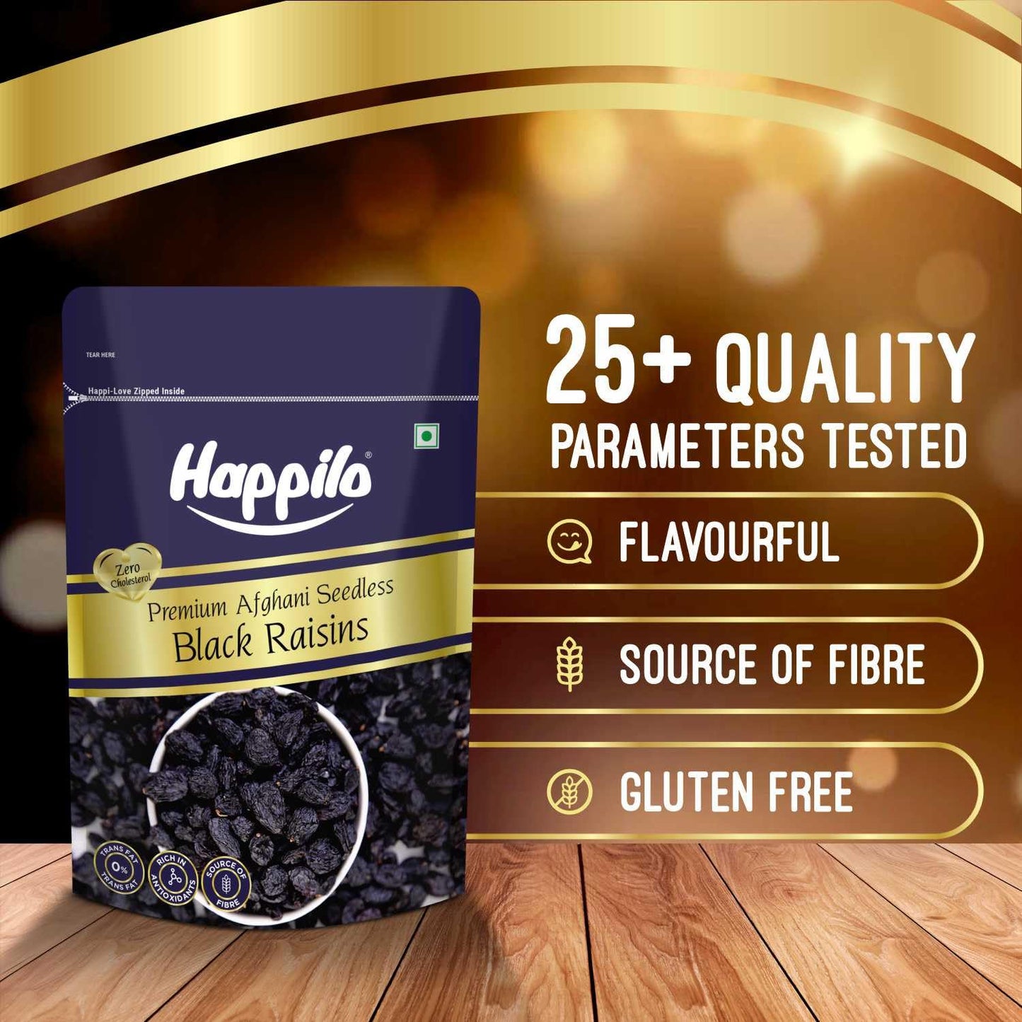 Happilo Afghani Black Raisins Seedless 250g | Dried Fruits | Vegetarian Snack