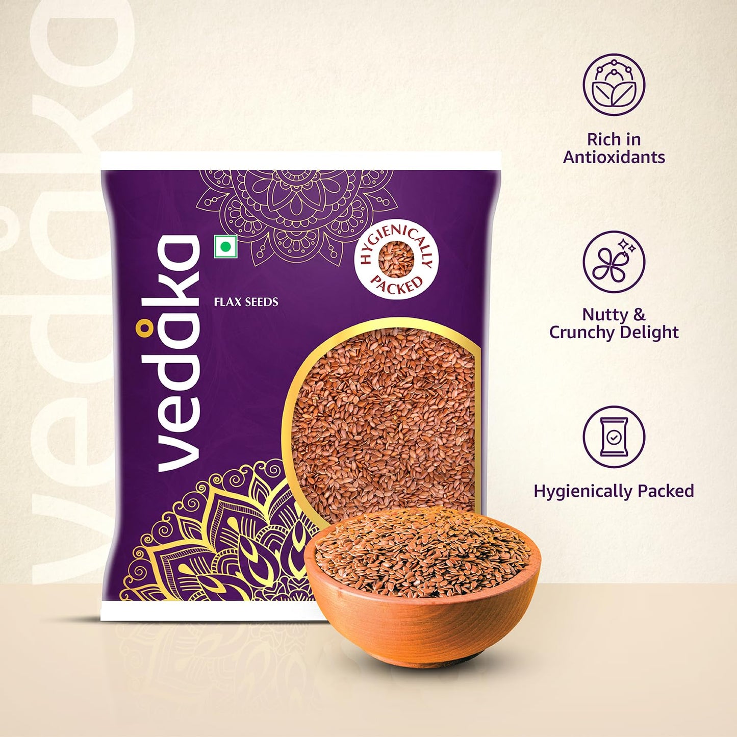 Vedaka Raw Flaxseeds | 500 Gram | Nutty Flavor & Crunchy Texture