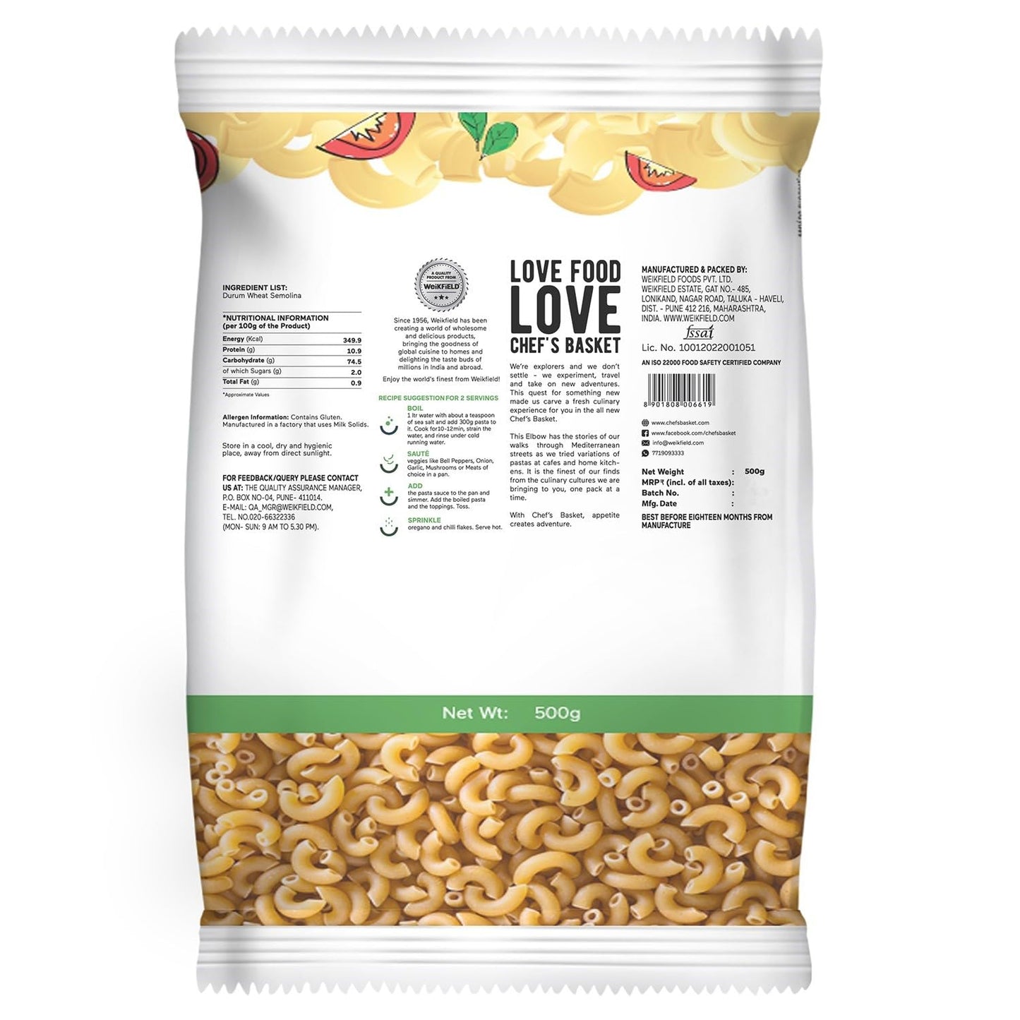 Weikfield Durum Wheat Elbow Pasta 500 Gm | Vegetarian | High Protein