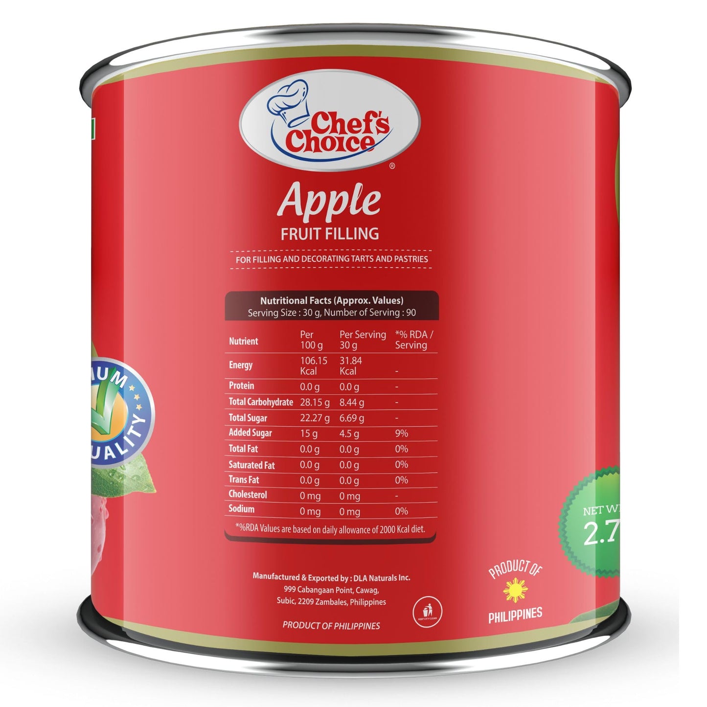 Chef's Choice Apple Fruit Filling Can - 2.7 Kg | Canned Fruits for Baking