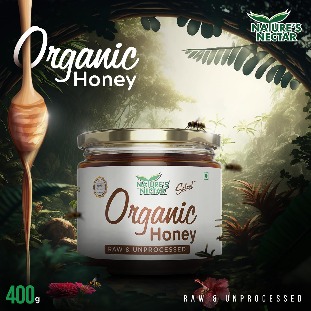 Nature's Nectar Organic Raw Honey 400g | NMR Tested, No Added Sugars