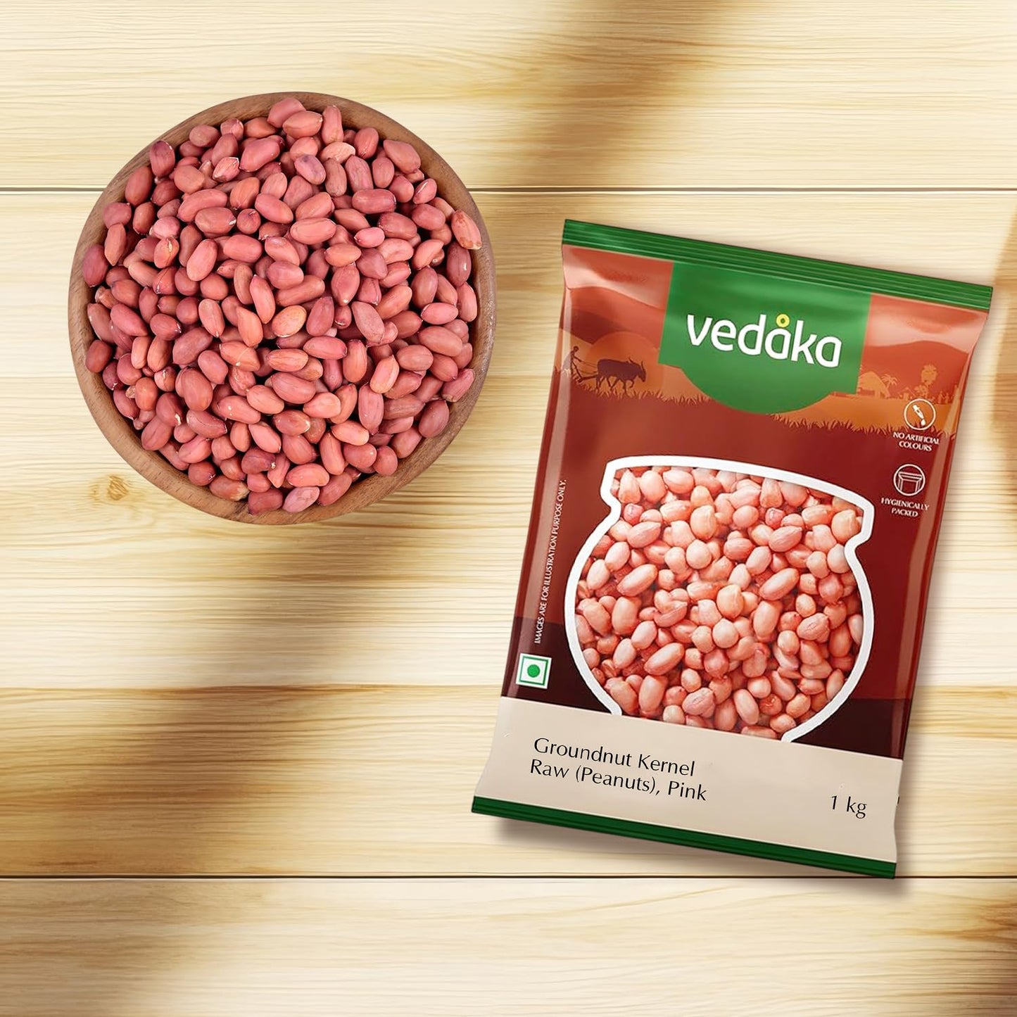 Vedaka Raw Peanuts, Pink, 1kg - Naturally Rich in Protein