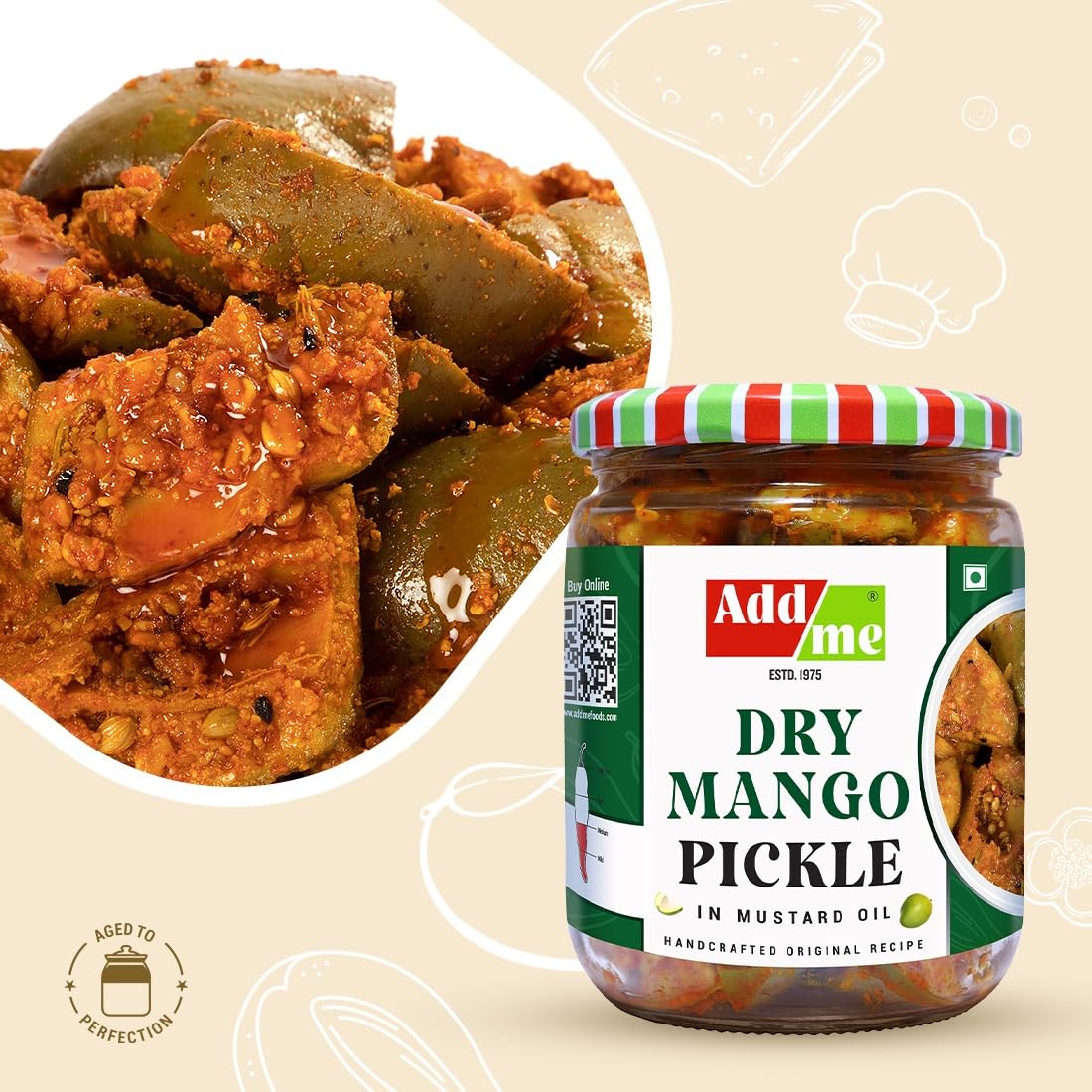 Add Me Dry Mango Pickle 500gm - Less Oil, Glass Jar