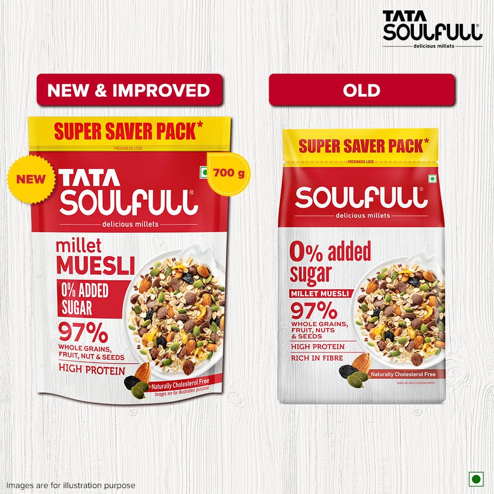 Tata Soulfull Millet Muesli 700g - 0% Added Sugar, High in Fibre