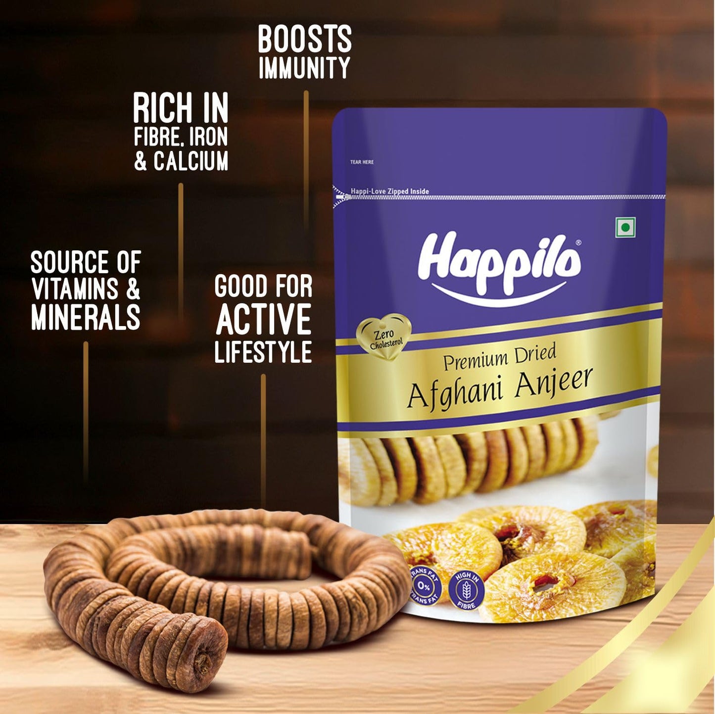 Happilo Dried Afghani Anjeer 200g | Low Sodium, Vegan Snack