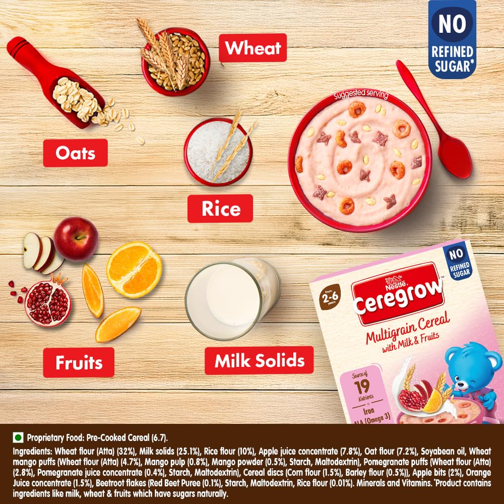 CEREGROW Multigrain Cereal with Milk & Fruits, 300g - Nutrient-Rich Breakfast
