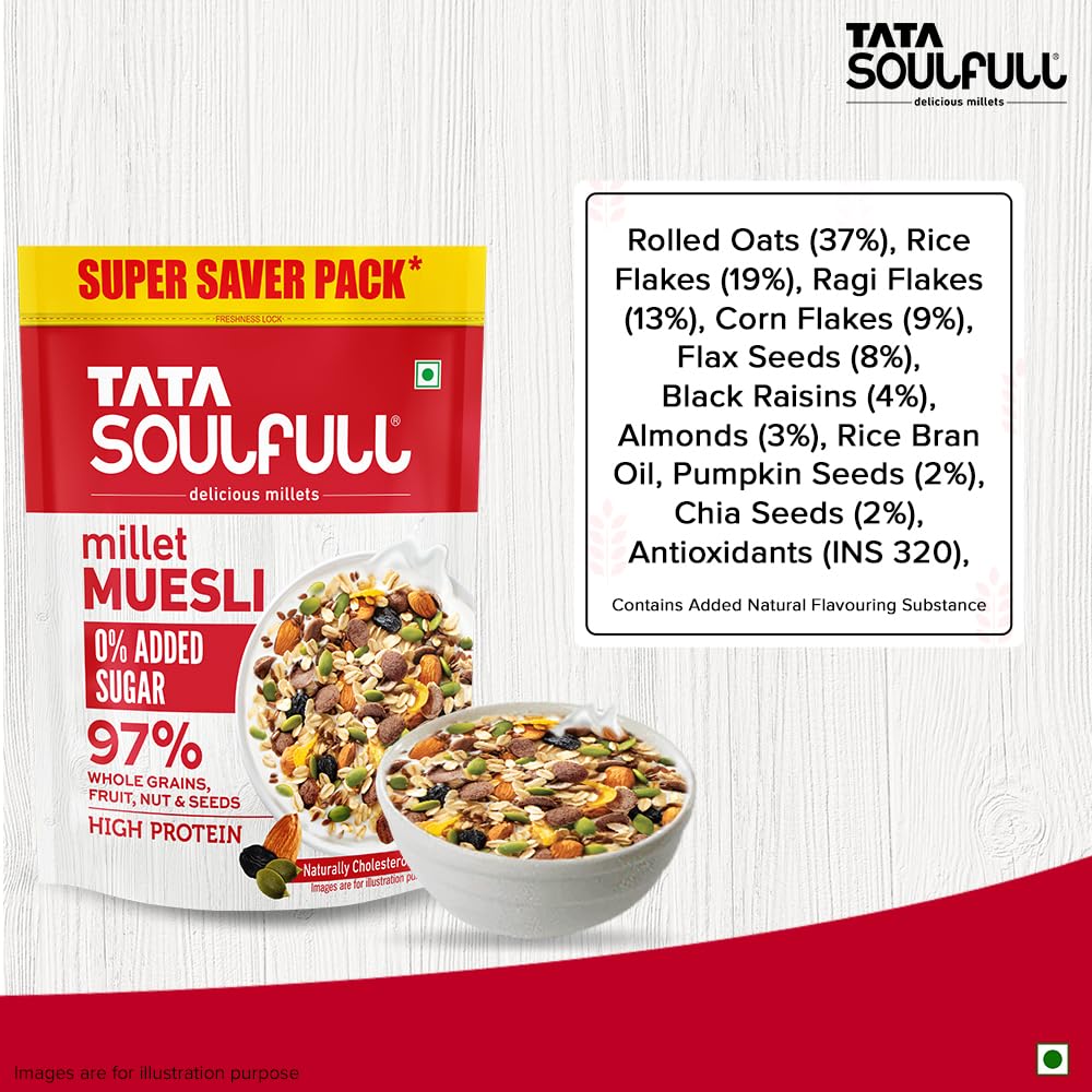 Tata Soulfull Millet Muesli 700g - 0% Added Sugar, High in Fibre