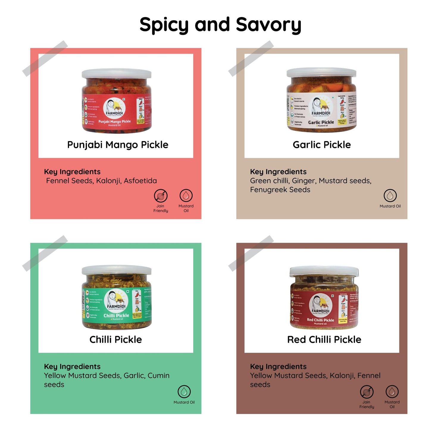 Farm Didi Pickles Trial Pack of 8 | Spicy & Sweet Achar | No Artificial Preservatives | Sun-Dried